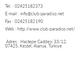 Club Paradiso Hotel & Resort iletiim bilgileri